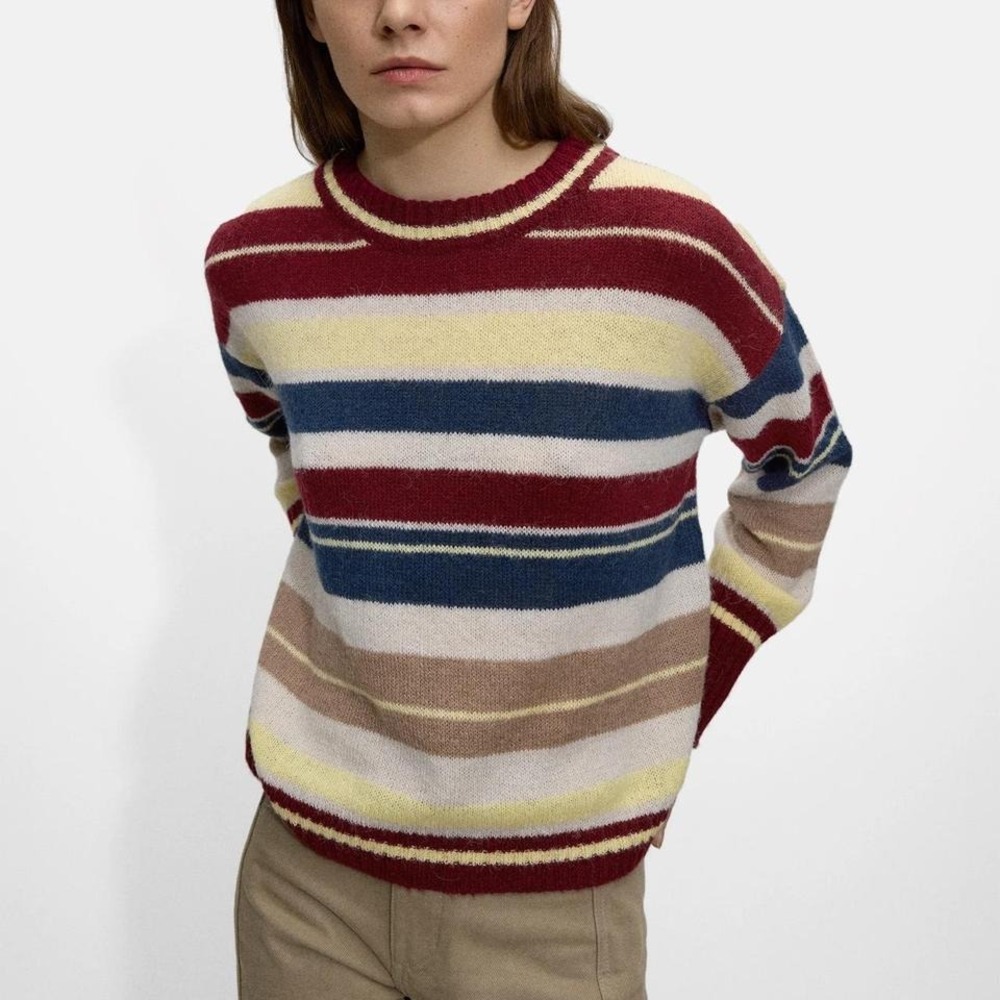Parfois Womens Striped Crewneck Sweater Multi Color Wool Blend Size‎ M/L NWT